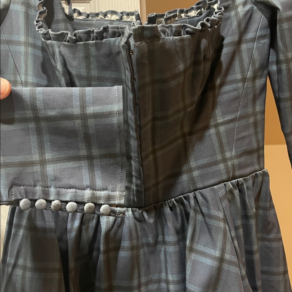 House of CB Blue Tartan Long Sleeve Dress - Picture 5 of 5